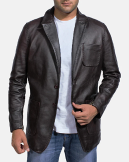 Men’s Black Leather Blazer