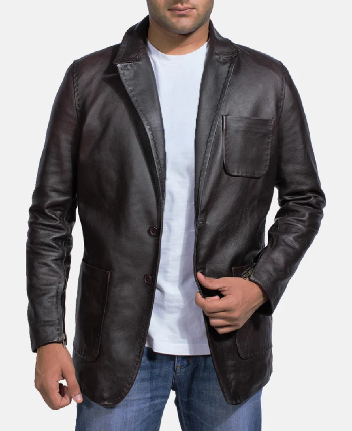 Men’s Black Leather Blazer