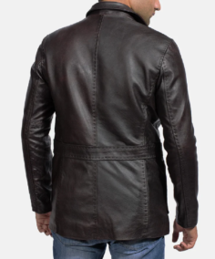 Men’s Black Leather Blazer Back