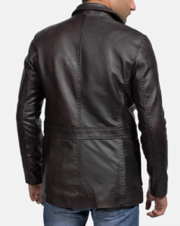 Men’s Black Leather Blazer Back