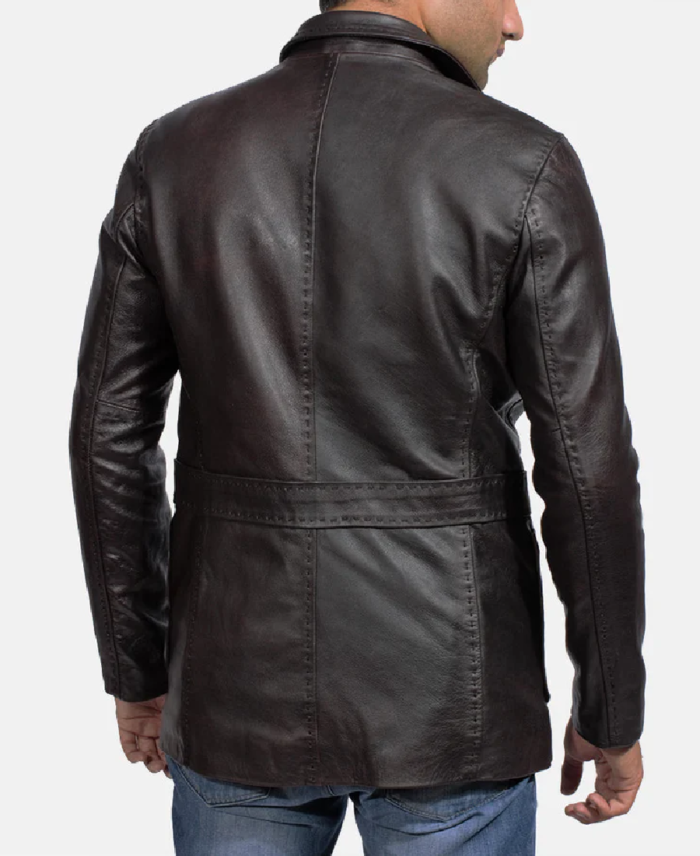 Men’s Black Leather Blazer Back