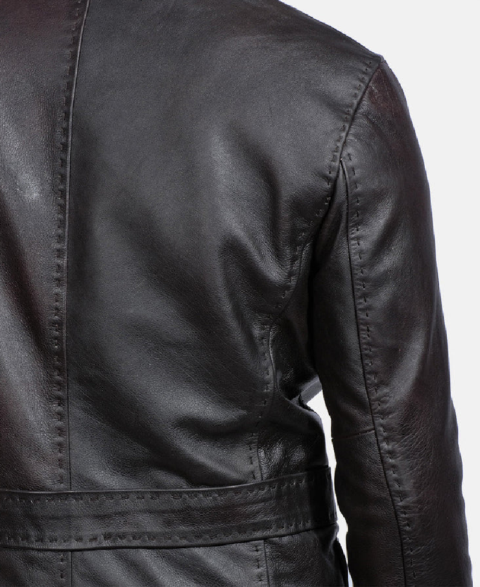 Men’s Black Leather Blazer Closeup