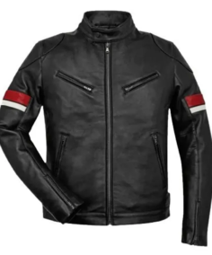 Men’s Red and White Striped Cafe Racer Jacket - Trendy Leather Jackets