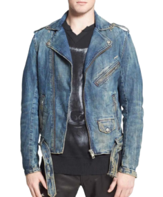 Men’s Blue Denim Biker Jacket
