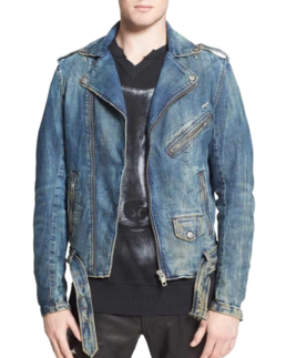 Men’s Blue Denim Biker Jacket