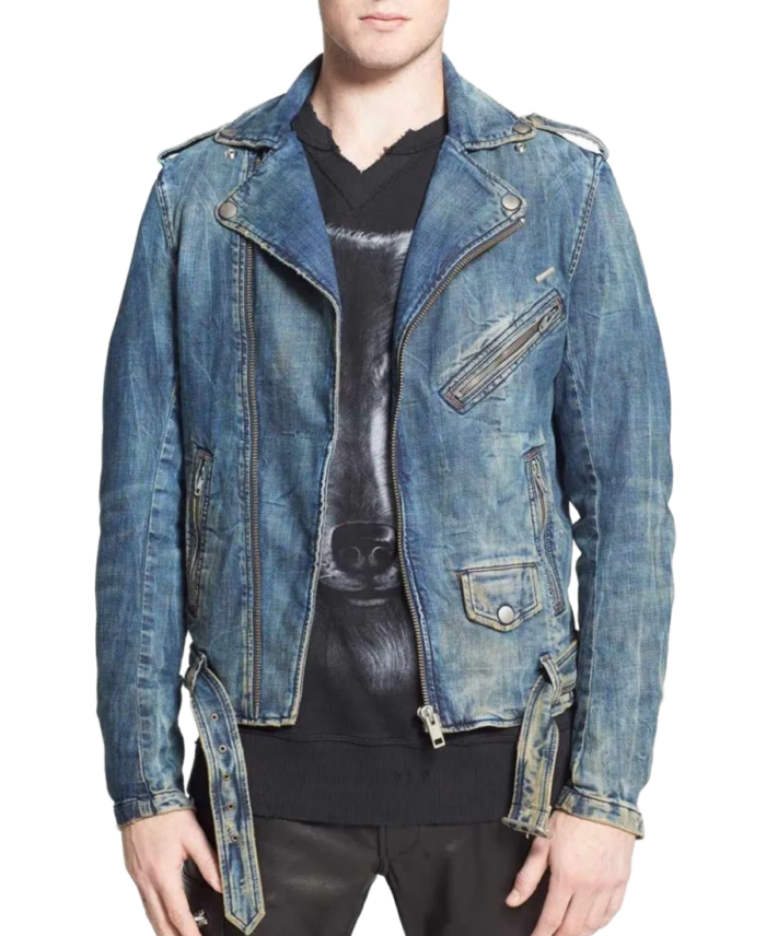 Men’s Blue Denim Biker Jacket