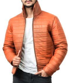 Men’s Brown Puffer Hooded Jacket Front