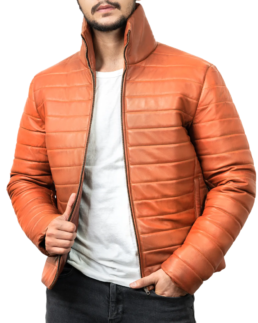 Men’s Brown Puffer Hooded Jacket Front