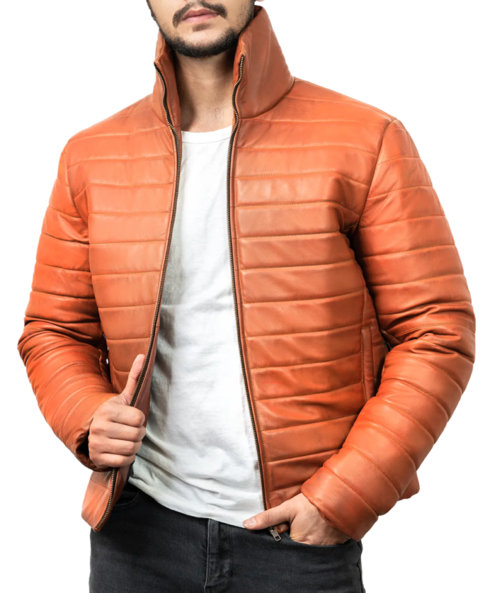 Men’s Brown Puffer Hooded Jacket Front