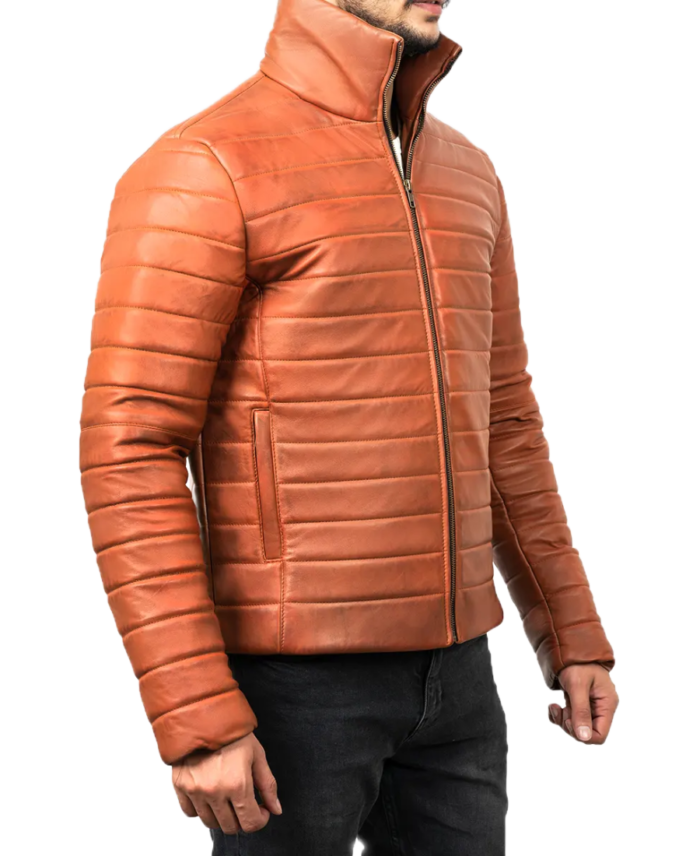 Men’s Brown Puffer Hooded Jacket Side