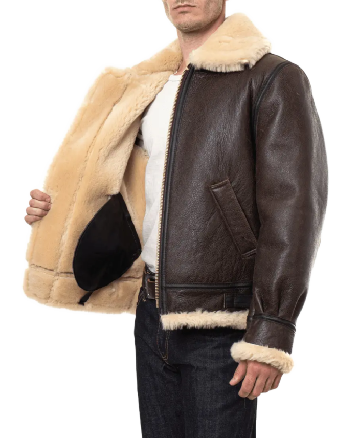 Men’s Brown Shearling B3 Bomber Jacket Inner