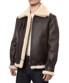 Men’s Brown Shearling B3 Bomber Jacket Side View