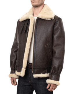 Men’s Brown Shearling B3 Bomber Jacket Side View