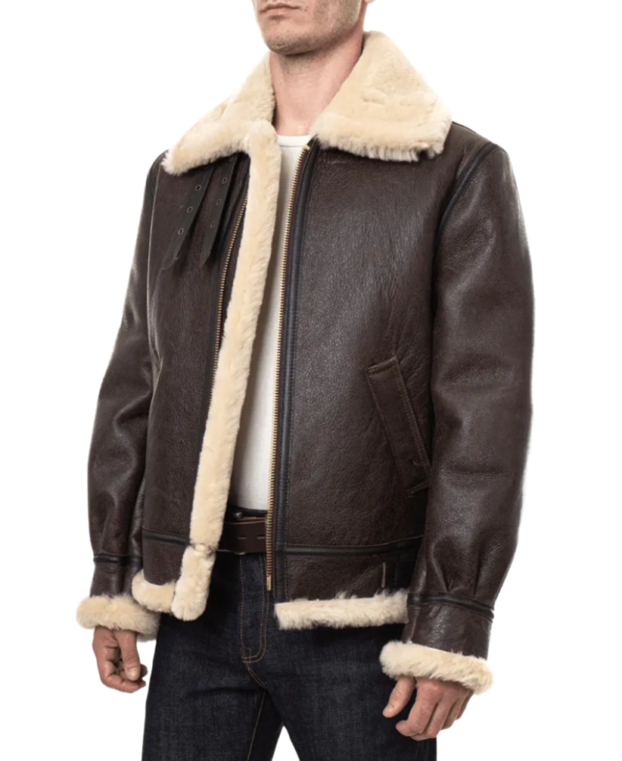 Men’s Brown Shearling B3 Bomber Jacket Side View