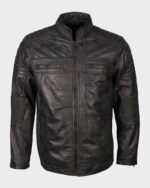 Parks Men’s Café Racer Waxed Biker Leather Jacket