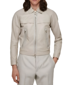 Men’s Cream Simple Leather Jacket