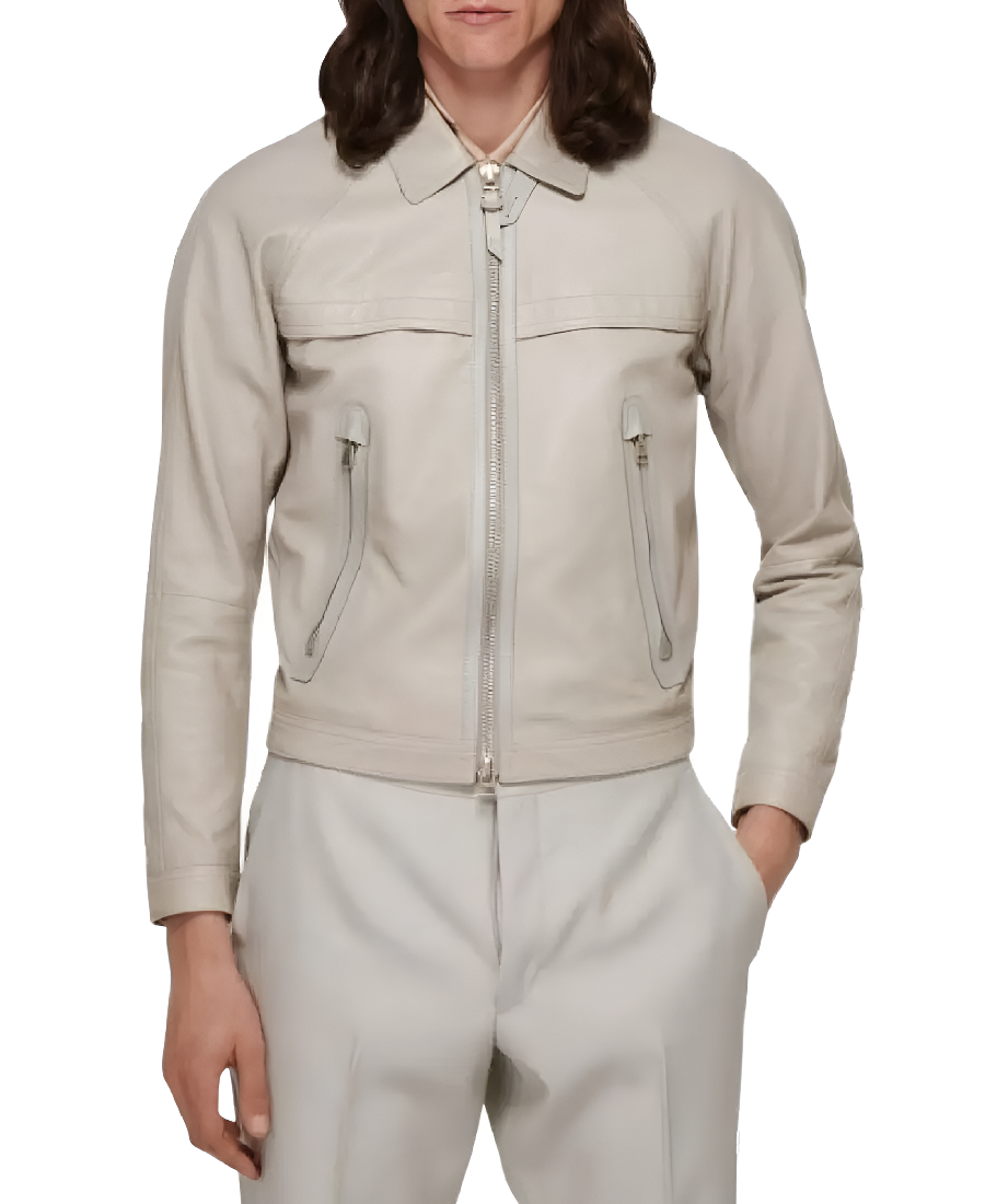 Men’s Cream Simple Leather Jacket