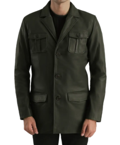 Men’s Dark Green Leather Blazer