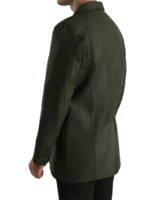 Men’s Dark Green Leather Blazer Back