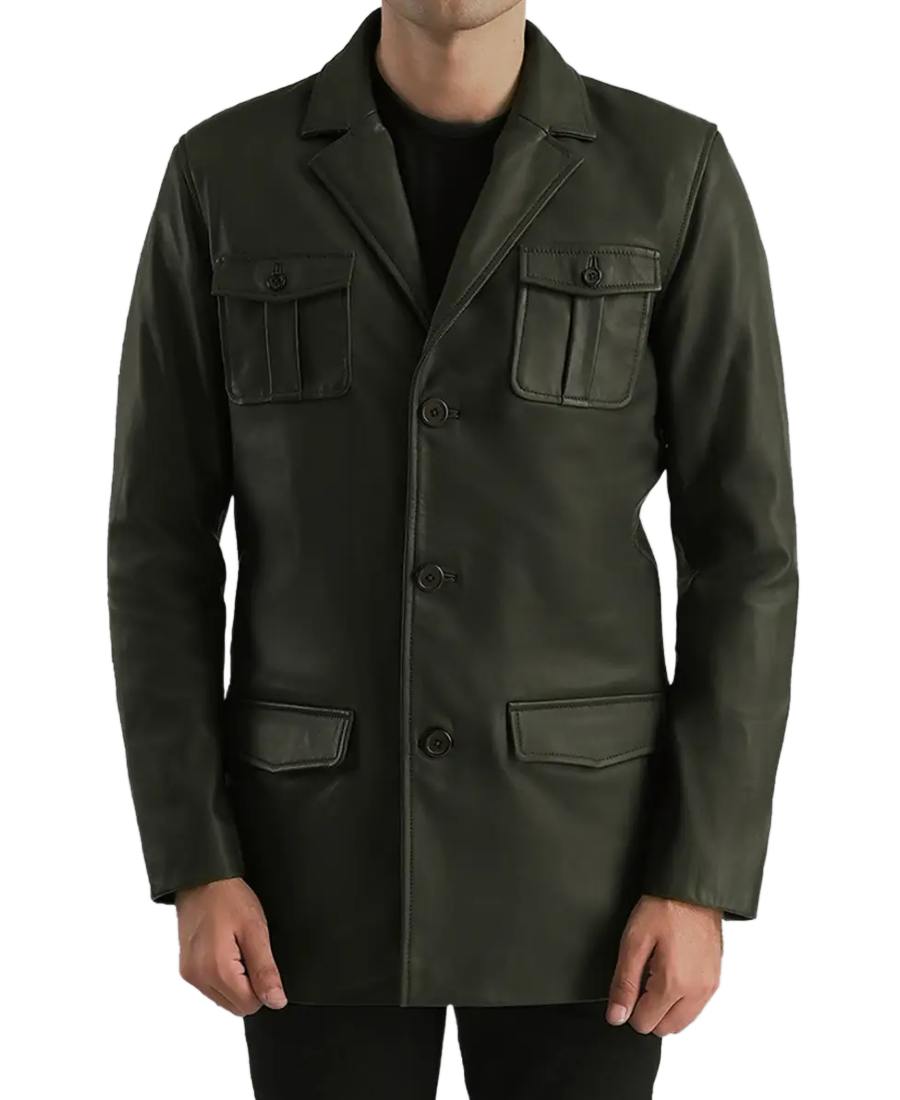 Men’s Dark Green Leather Blazer Men’s Dark Green Leather Blazer