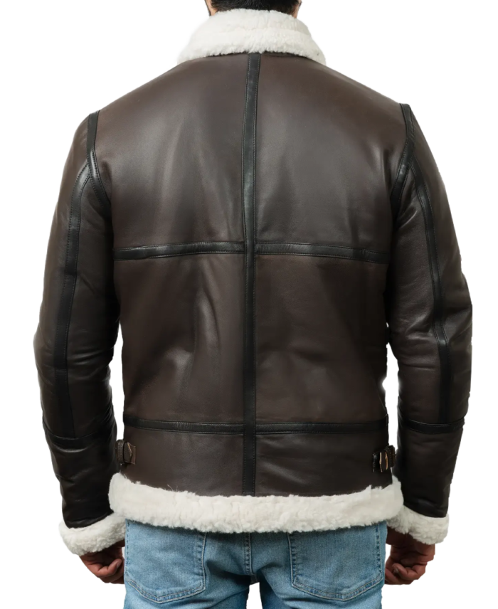 Men’s DarkBrown B-3 Aviator Leather Jacket Back