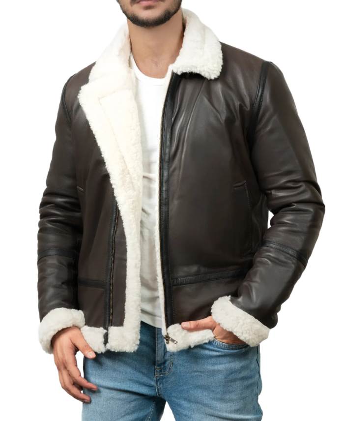 Men’s Dark Brown B-3 Aviator Leather Jacket Front