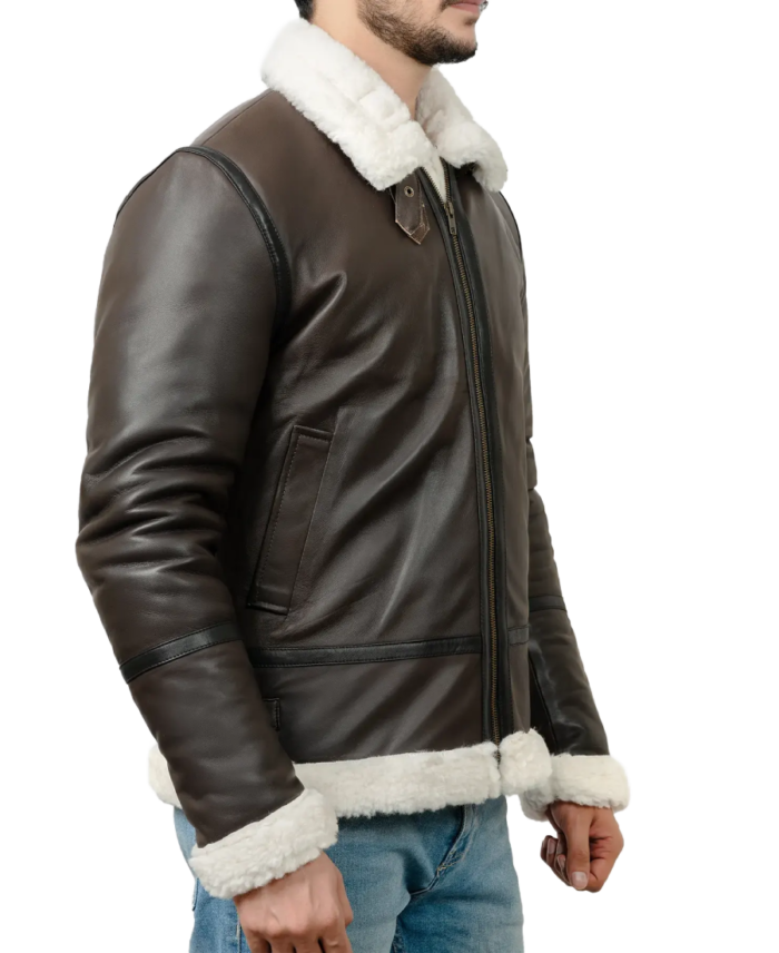 Men’s Dark Brown B-3 Aviator Leather Jacket Side
