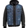 Men's Denim Leather Jacket With Hood