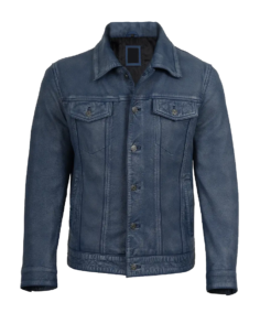 Men's Denim Style Bomber Leather Jacket