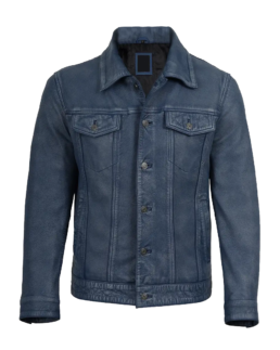 Men's Denim Style Bomber Leather Jacket
