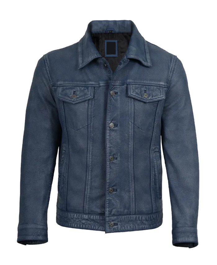 Men's Denim Style Bomber Leather Jacket