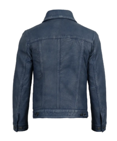 Men's Denim Style Bomber Leather Jacket Back