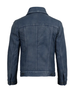 Men's Denim Style Bomber Leather Jacket Back