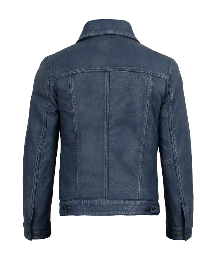 Men's Denim Style Bomber Leather Jacket Back