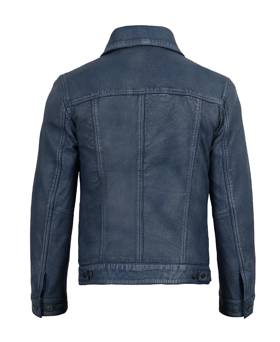 Men's Denim Style Bomber Leather Jacket Back