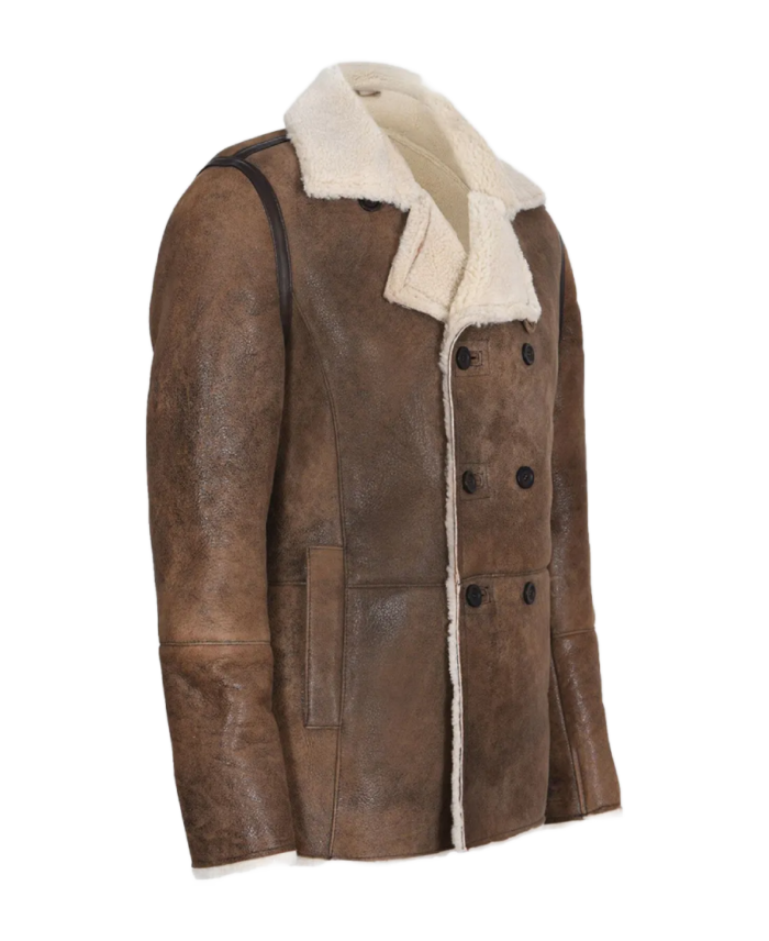 Men’s Distressed Brown Aviator Leather Jacket Side