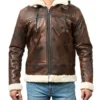 Men’s Distressed Brown Hooded Aviator Jacket