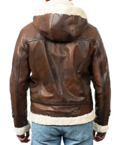 Men’s Distressed Brown Hooded Aviator Jacket Back