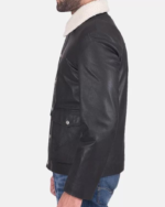 Men’s Flap Pockets Black Leather Jacket - Image 3