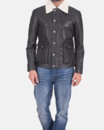 Men’s Flap Pockets Black Leather Jacket - Image 4