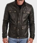 Men’s Four Pocket Black Biker Leather Jacket