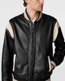 Men’s White Stripped Leather Varsity Jacket - Trendy Leather Jackets