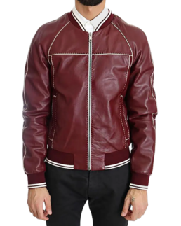 Men’s Maroon Varsity Leather Jacket