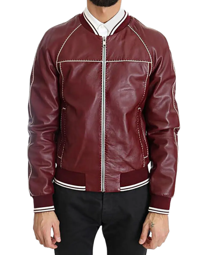 Men’s Maroon Varsity Leather Jacket