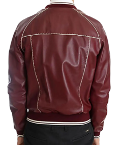 Men’s Maroon Varsity Leather Jacket Back