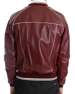 Men’s Maroon Varsity Leather Jacket Back