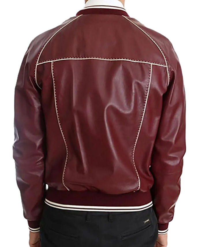 Men’s Maroon Varsity Leather Jacket Back