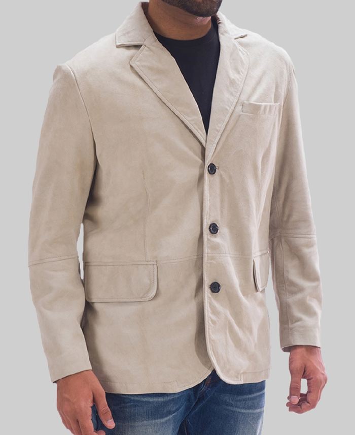 Men’s Off White Suede Blazer Front
