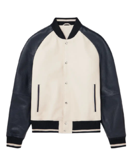 Men’s Off-White and Black Leather Varsity Jacket