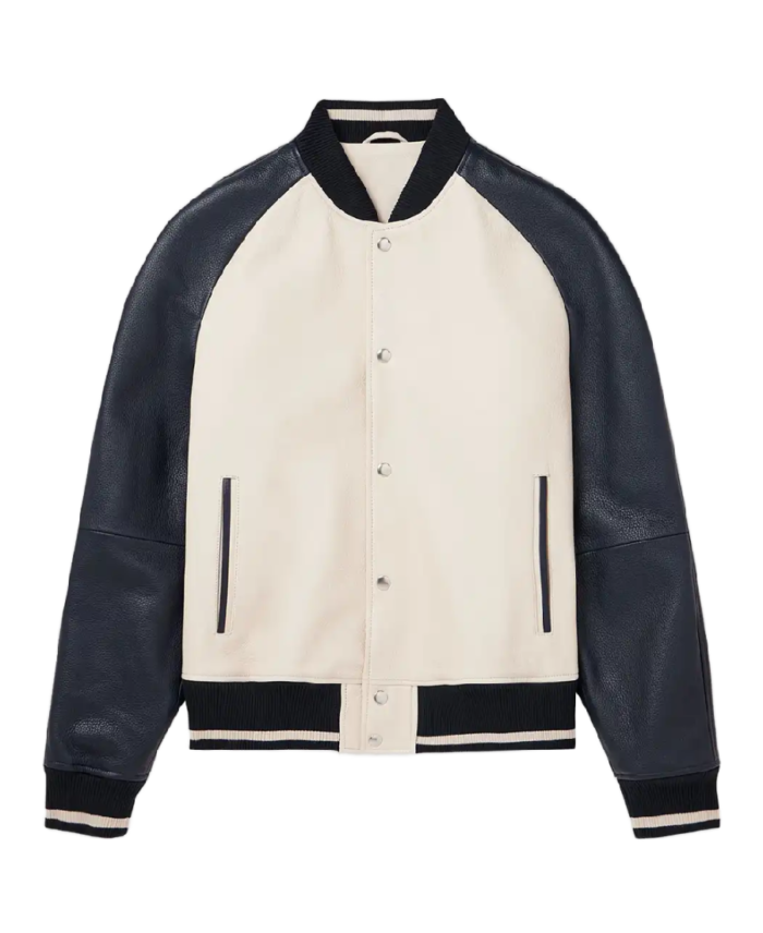 Men’s Off-White and Black Leather Varsity Jacket